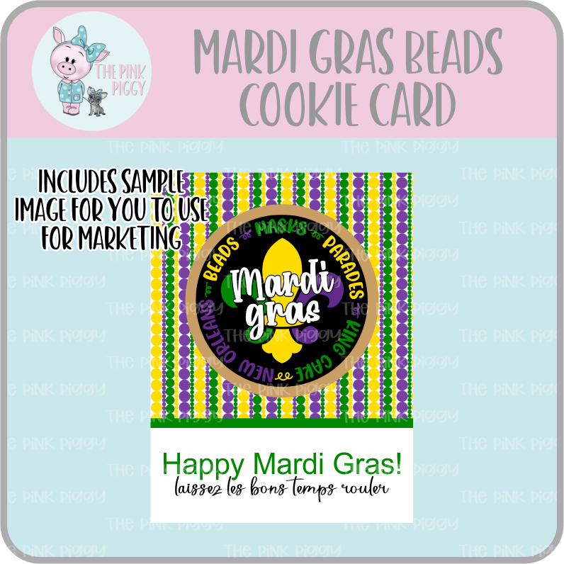 Mardi Gras Beads Cookie Card