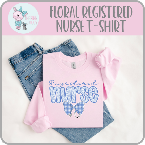 Blue Floral Registered Nurse T-Shirt