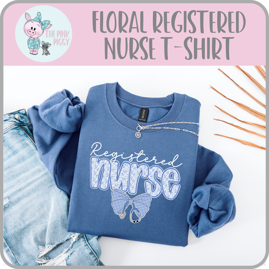 Blue Floral Registered Nurse T-Shirt