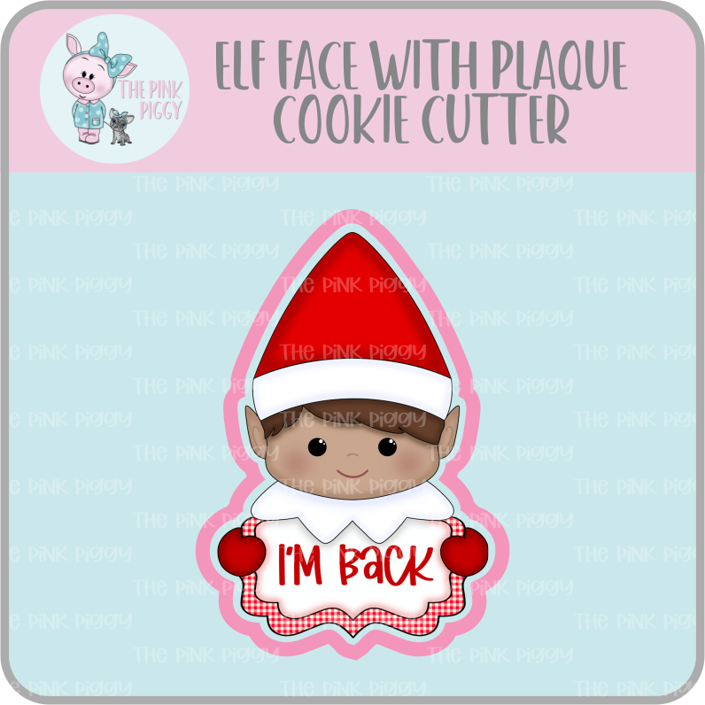 Elf Face with Plaque Cookie Cutter & STL File