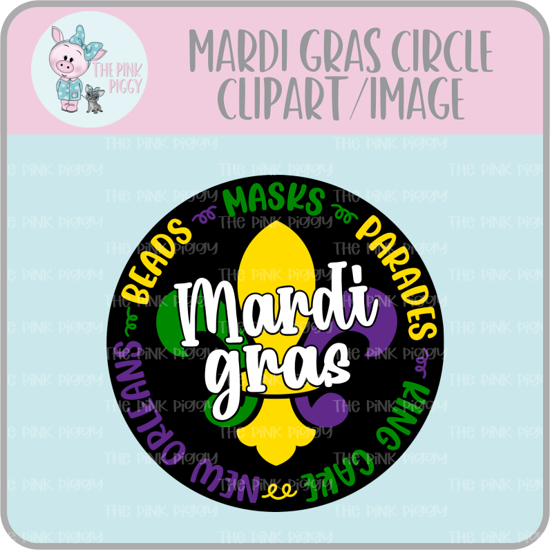 Mardi Gras Circle Clipart/Image/Printer File for Eddie