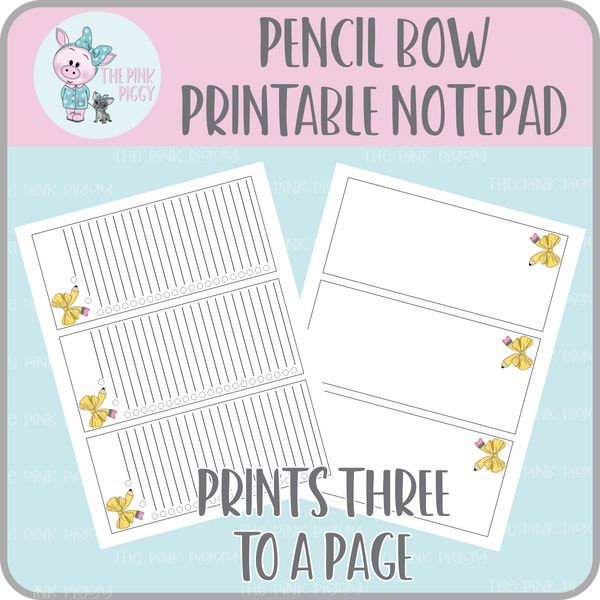 Pencil Bow To-Do List Printable Notepad Design/Digital Download