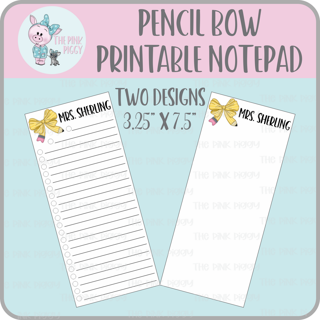 Pencil Bow To-Do List Printable Notepad Design/Digital Download