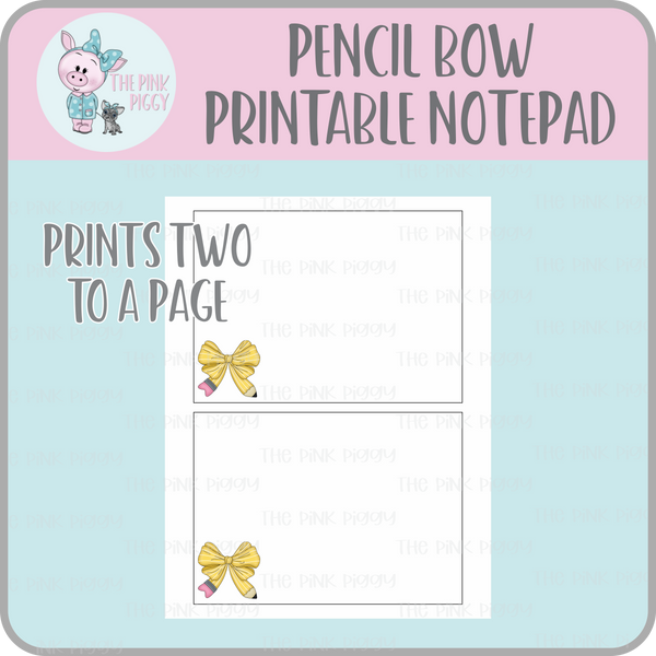 Pencil Bow Digital Printable Memo Pad Design