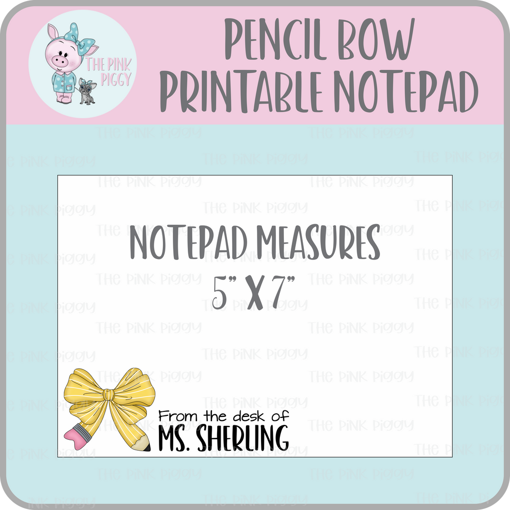 Pencil Bow Digital Printable Memo Pad Design