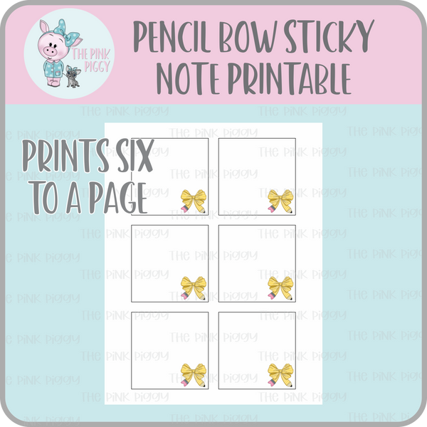 Pencil Bow Digital Printable Sticky Note Design