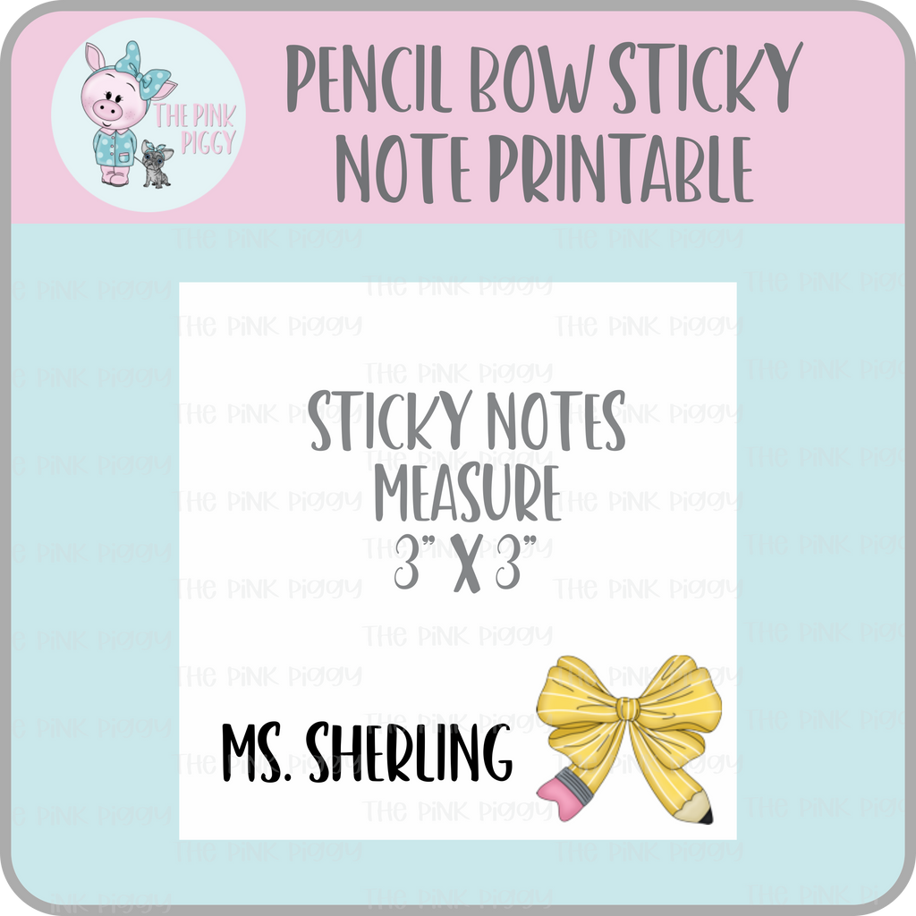 Pencil Bow Digital Printable Sticky Note Design