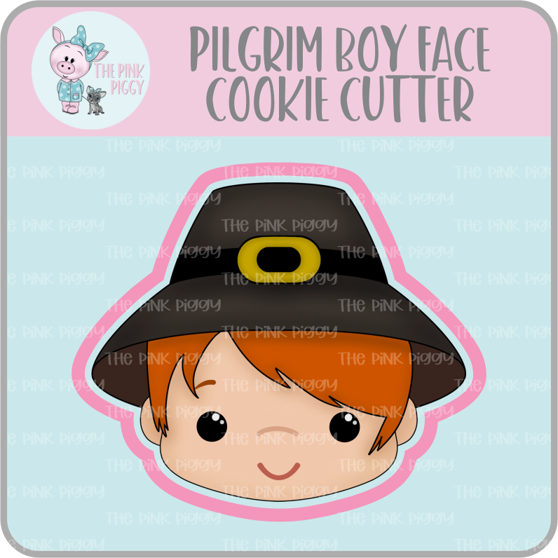 Pilgrim Boy Face Cookie Cutter & STL File