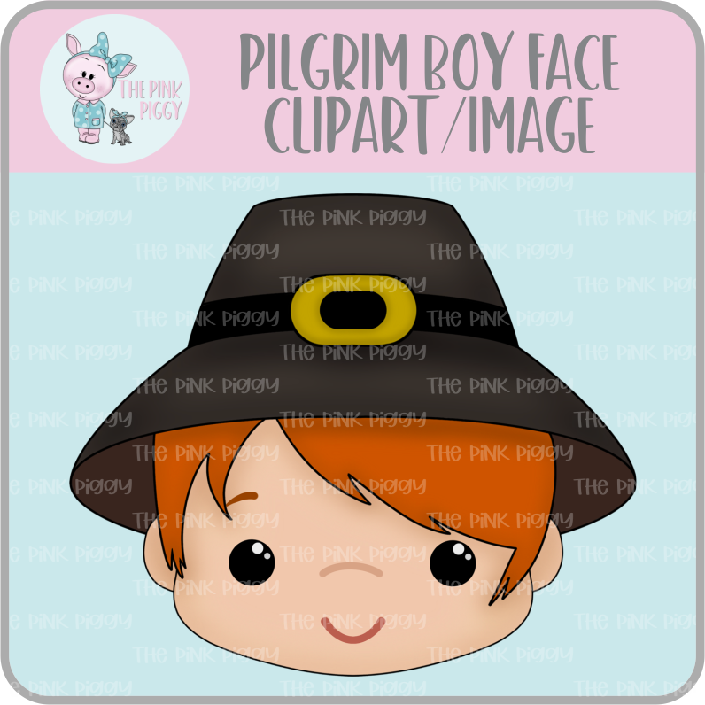 Pilgrim Boy Face Clipart/Image/Printer File for Eddie