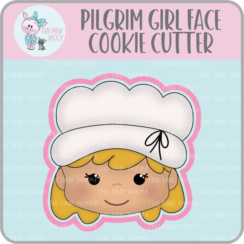 Pilgrim Girl Face Cookie Cutter & STL File