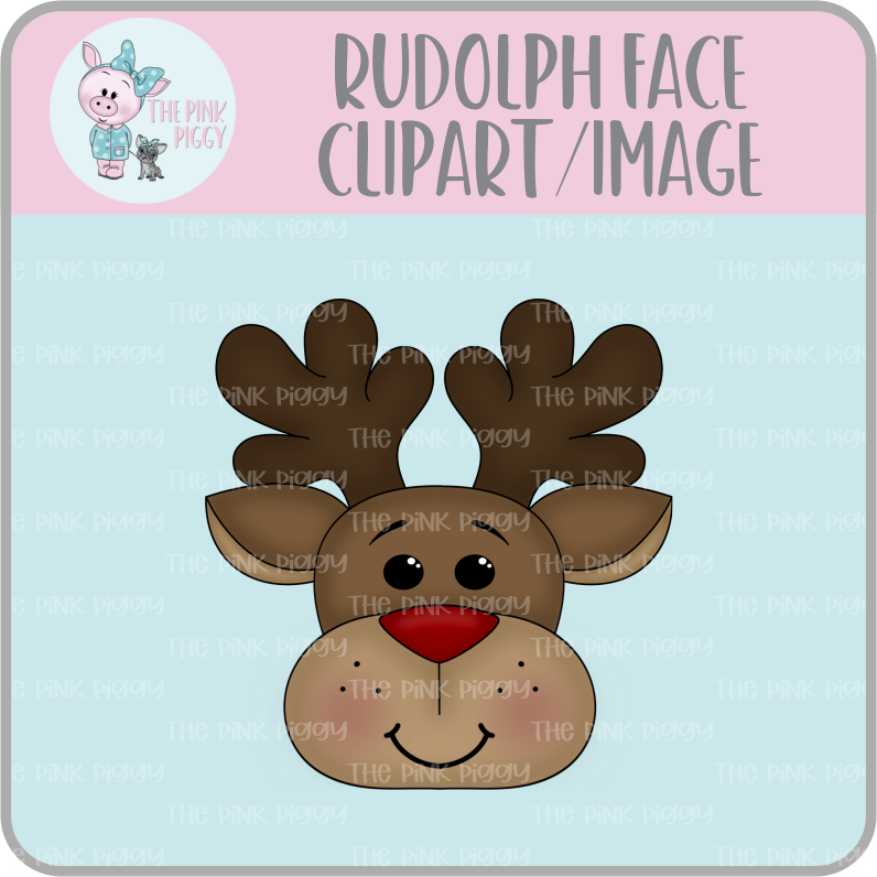 Rudolph Face Clipart/Image/Printer File for Eddie – The Pink Piggy