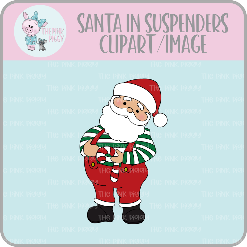 Santa Claus in Suspenders Clipart/Image/Printer File for Eddie