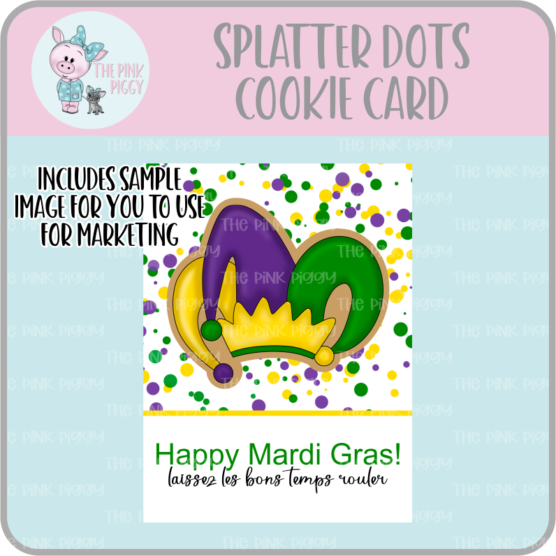 Splatter Dots Mardi Gras Cookie Card