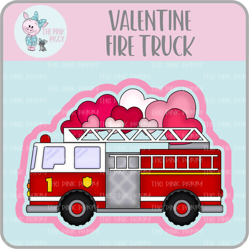 Valentine Firetruck Cookie Cutter STL File