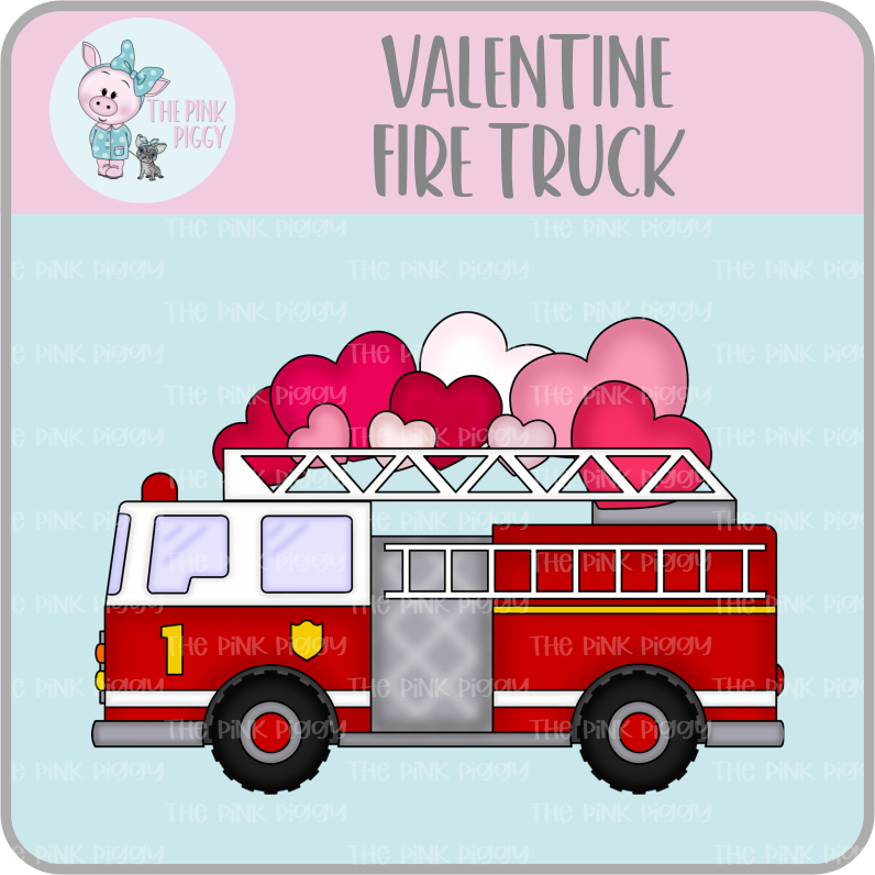 Valentine Fire Truck Clipart/Image/Printer File for Eddie